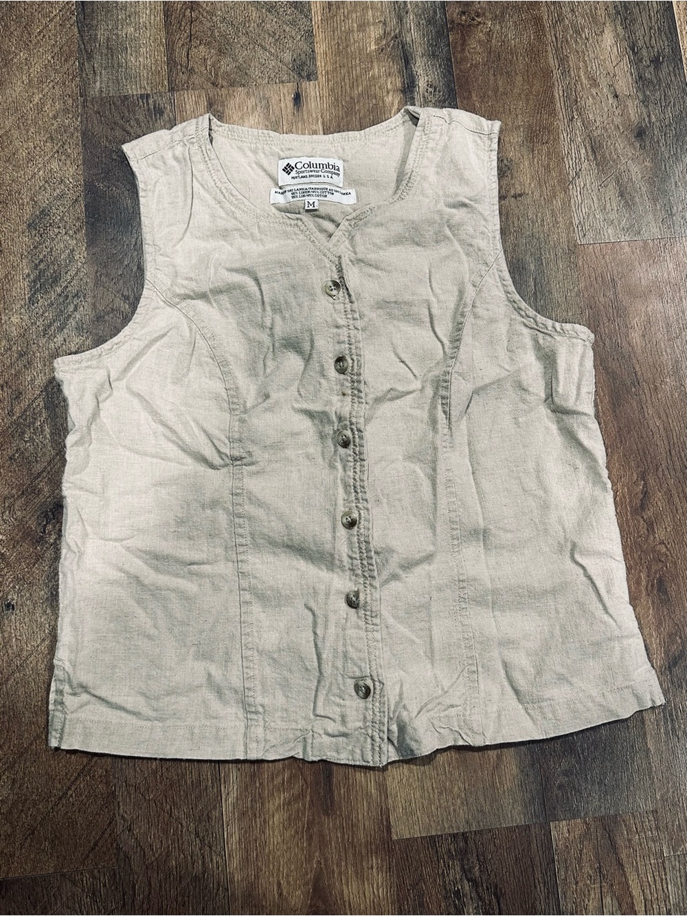 Columbia Sleeveless Button-Front Top in Beige